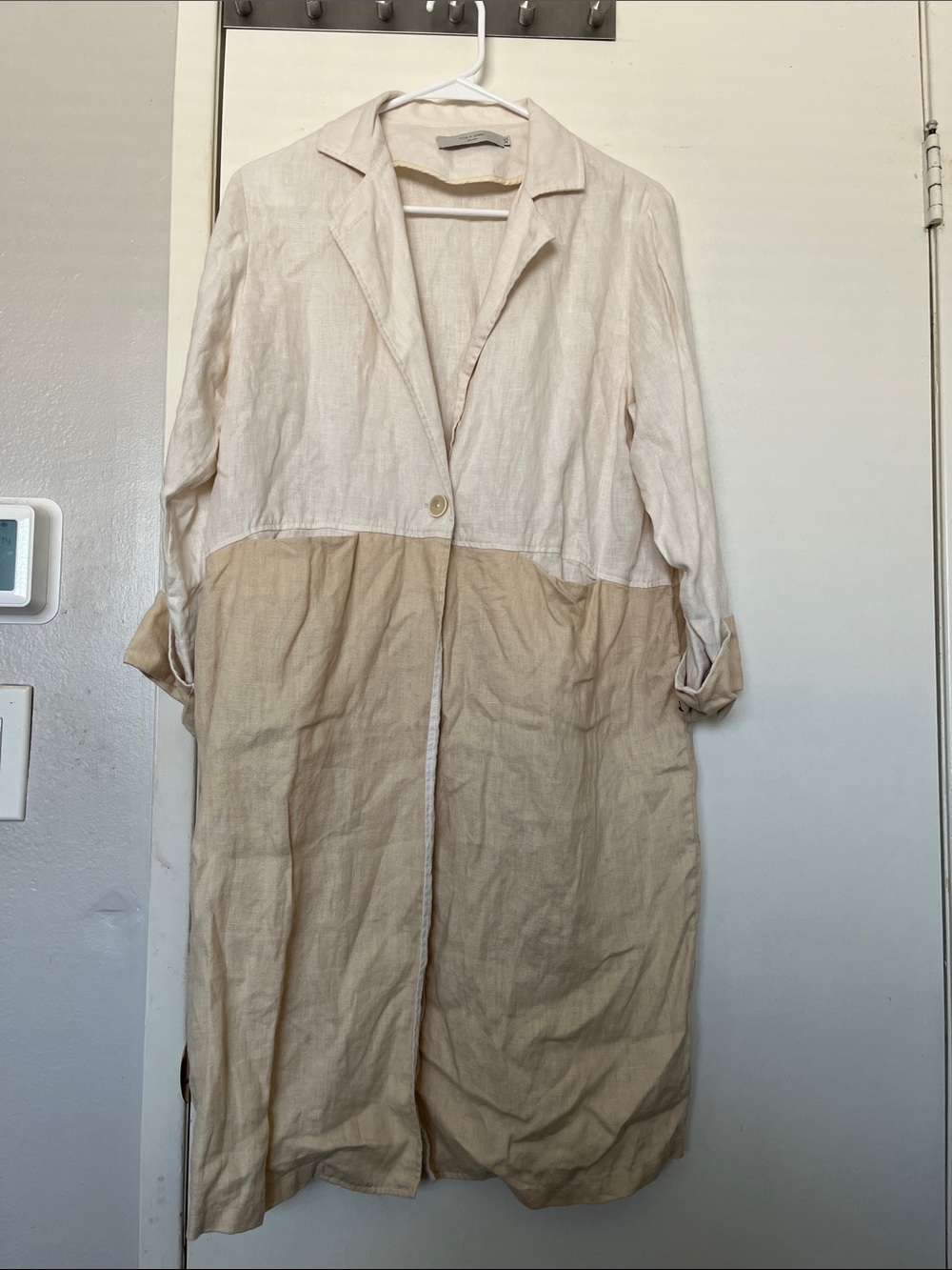 7115 by Szeki Women's Cream 100% Linen long jacket - XS